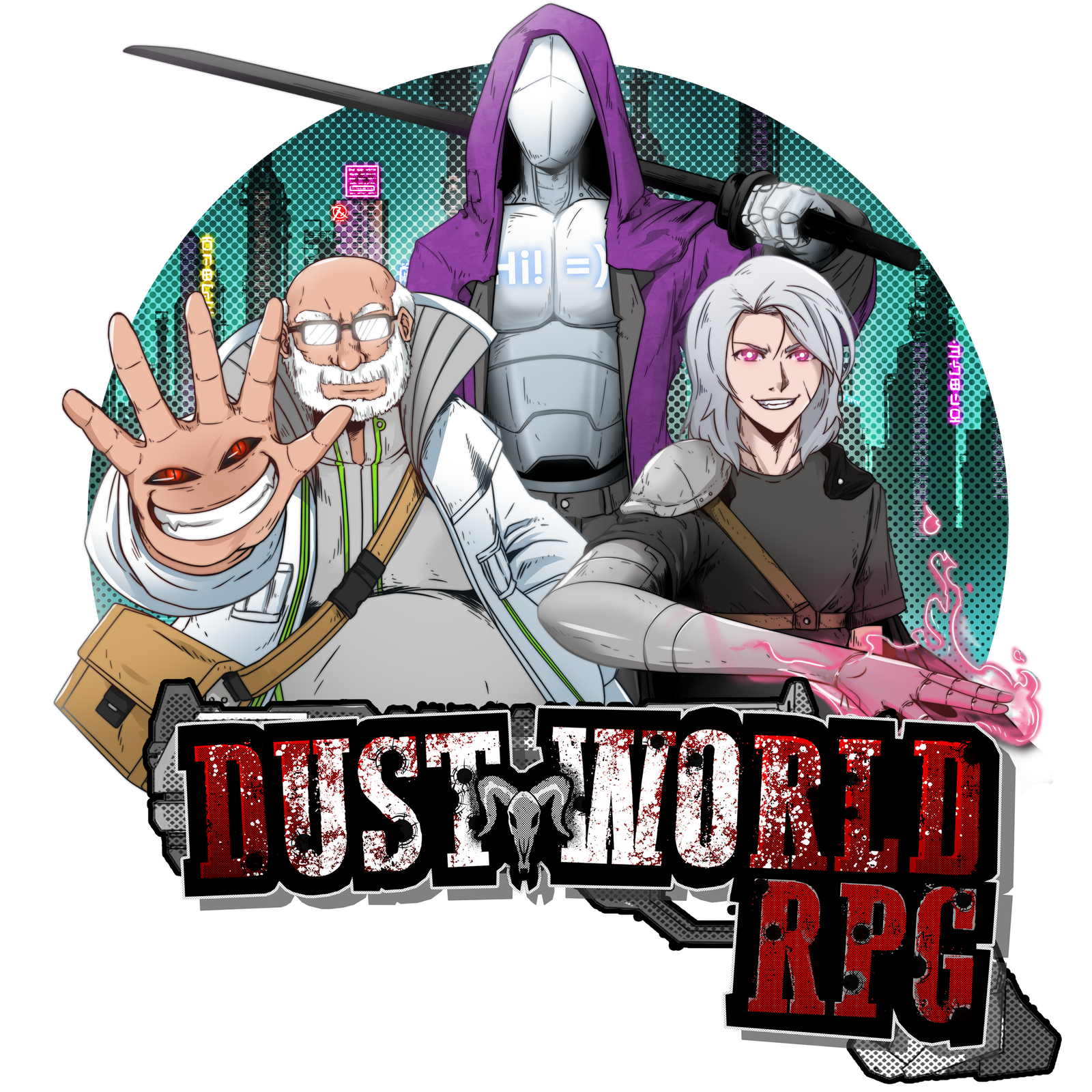 The Neon City crew with the Dust World logo