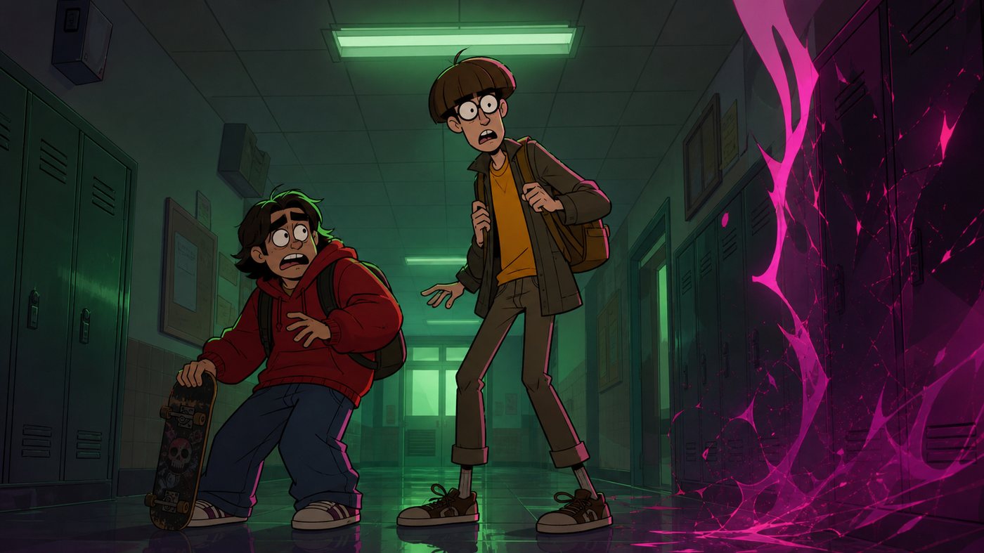 Lucas and Danny in the hallway